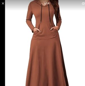 Brown Long Sleeve Hoodie Dress With Cowlneck